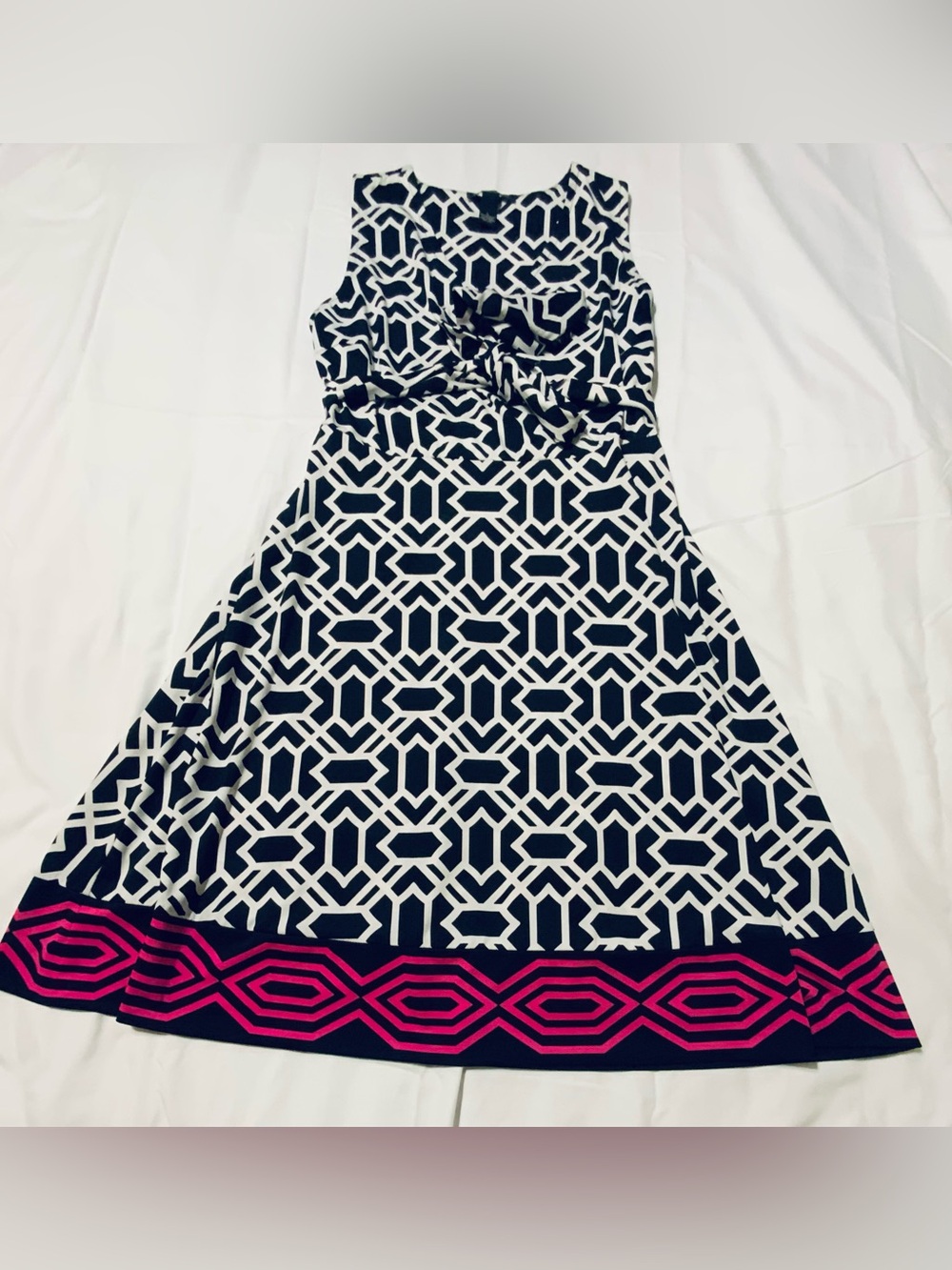 INC International Concepts Dress Abstract Black White Fuschia Border Size Large